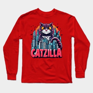 Retro Vintage Catzilla Funny Cat Long Sleeve T-Shirt